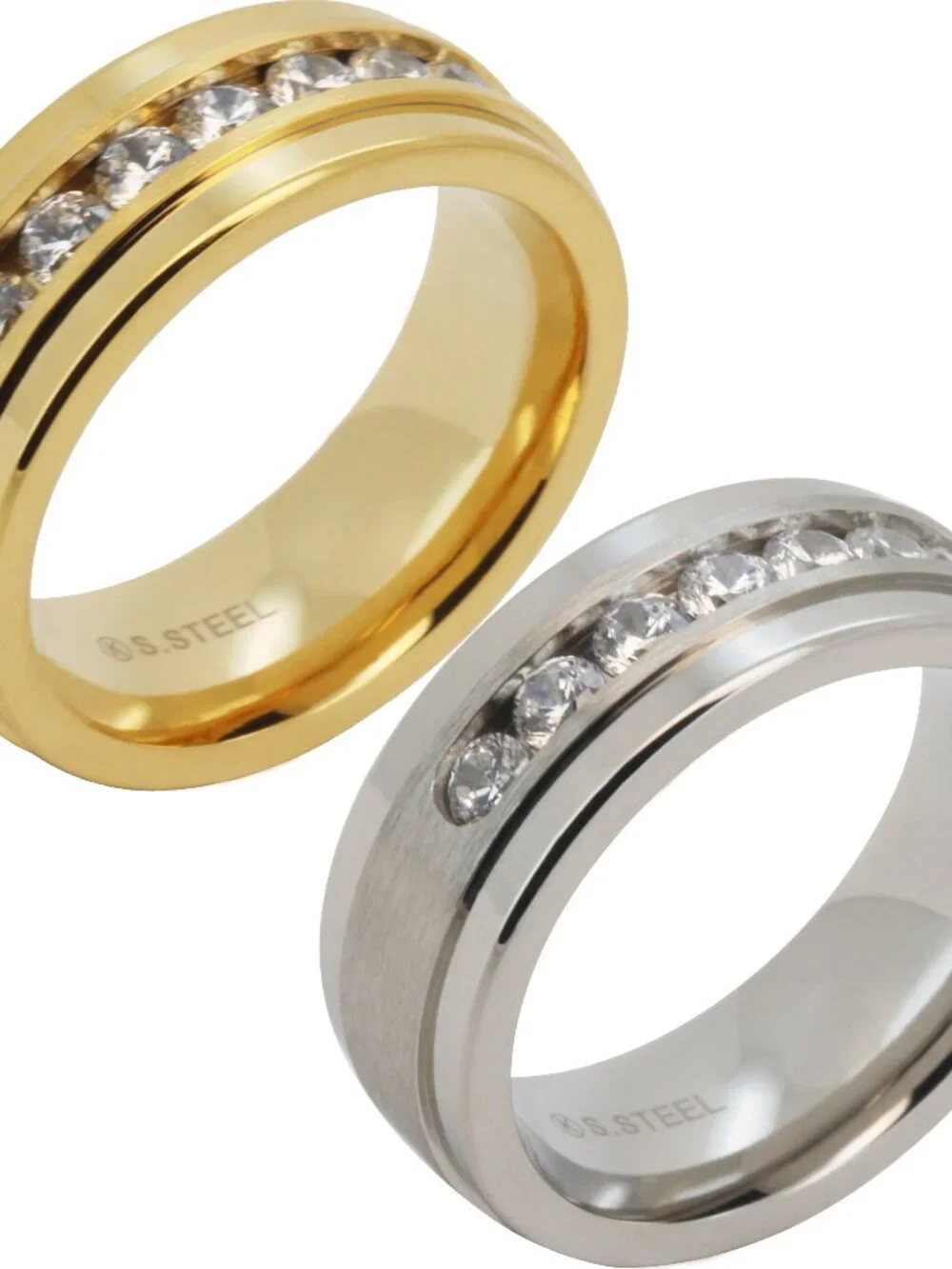 316L Stainless Steel 18k Yellow GP AAA CZ 8mm Half Eternity Band Ring